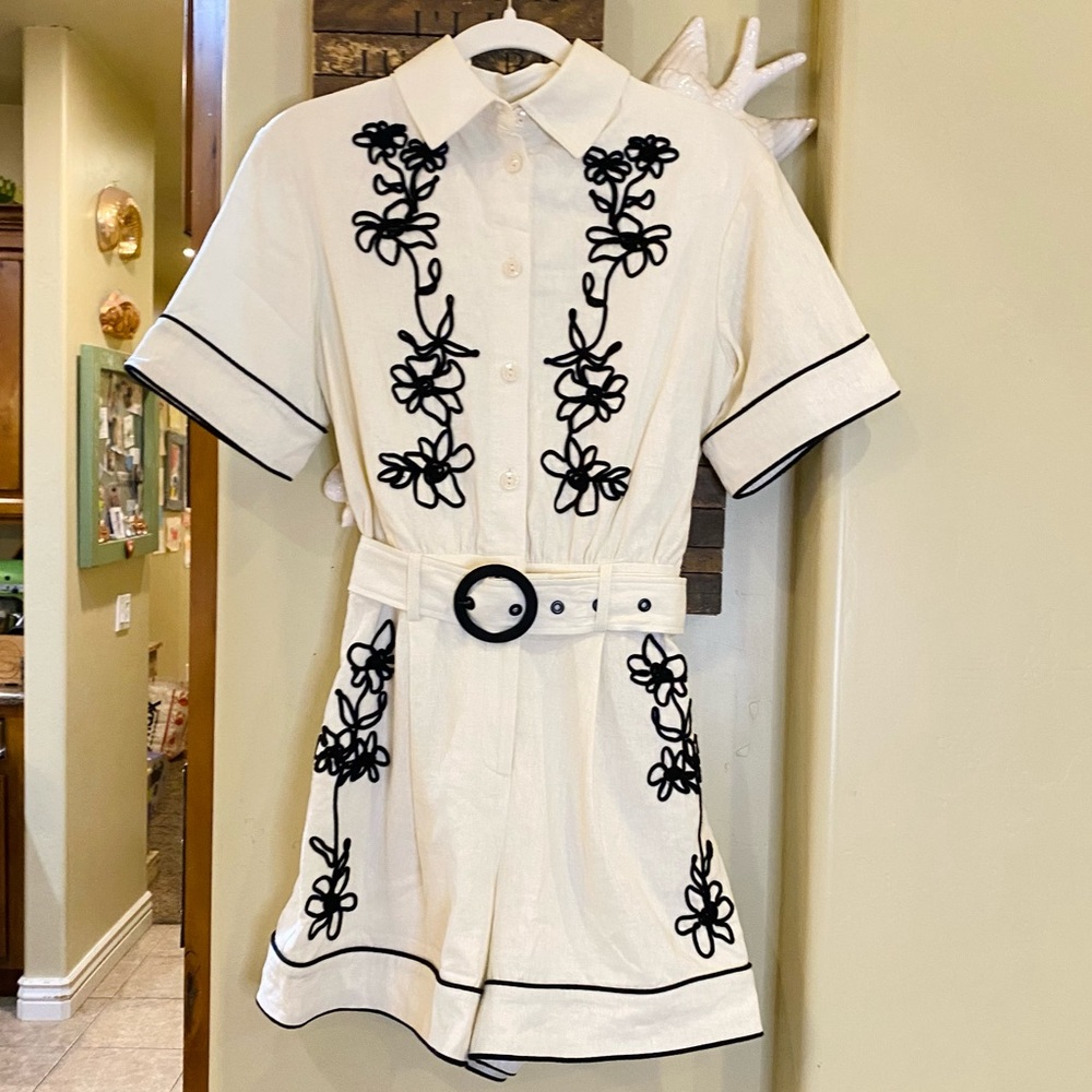 Anthropologie Belle Vere floral embroidered one piece belted romper NWT - Picture 5 of 16
